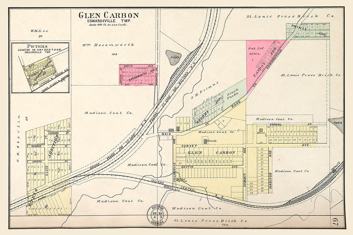 1906 Map of Glen Carbon Madison County Illinois