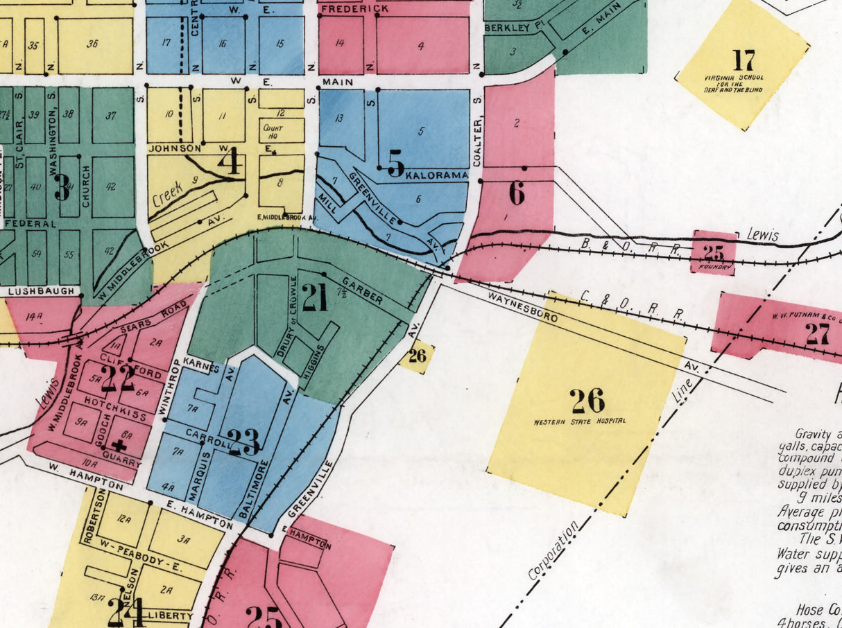 1909 Map of Staunton Virginia
