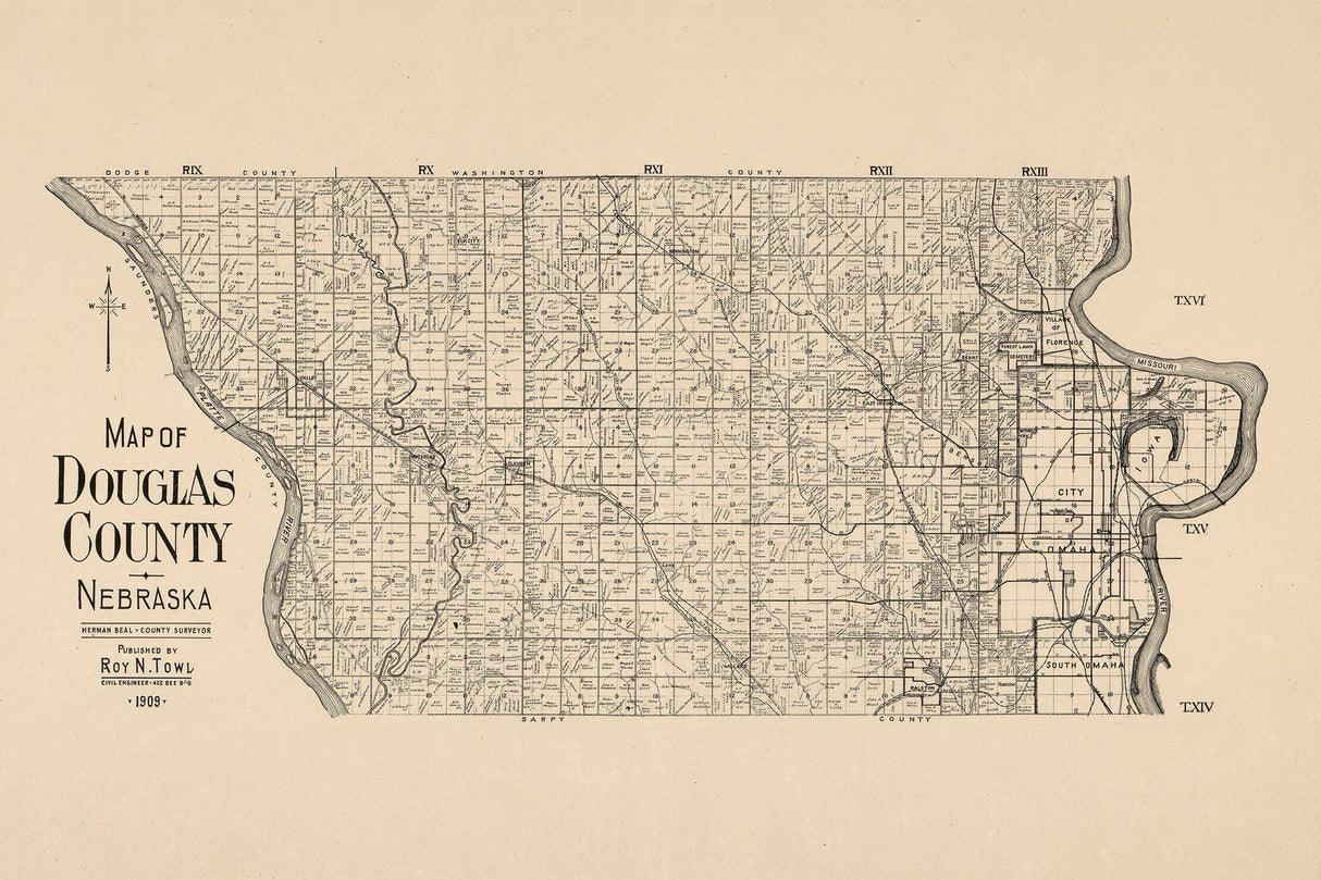 1909 Map of Douglas County Nebraska