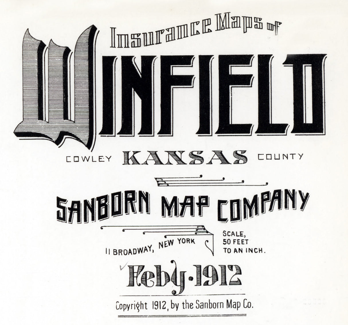1912 Map of Winfield Cowley County Kansas