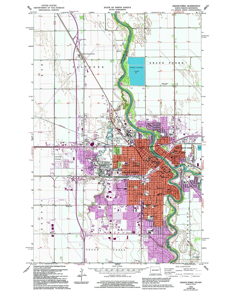 1994 Topo Map of Grand Forks North Dakota Quadrangle