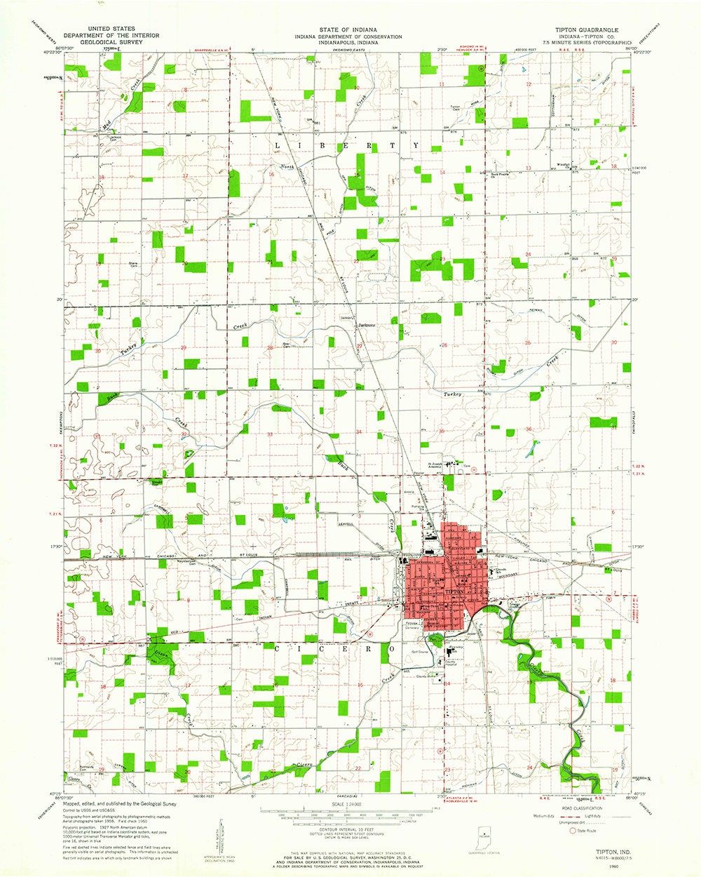 1960 Topo Map of Tipton Indiana Quadrangle