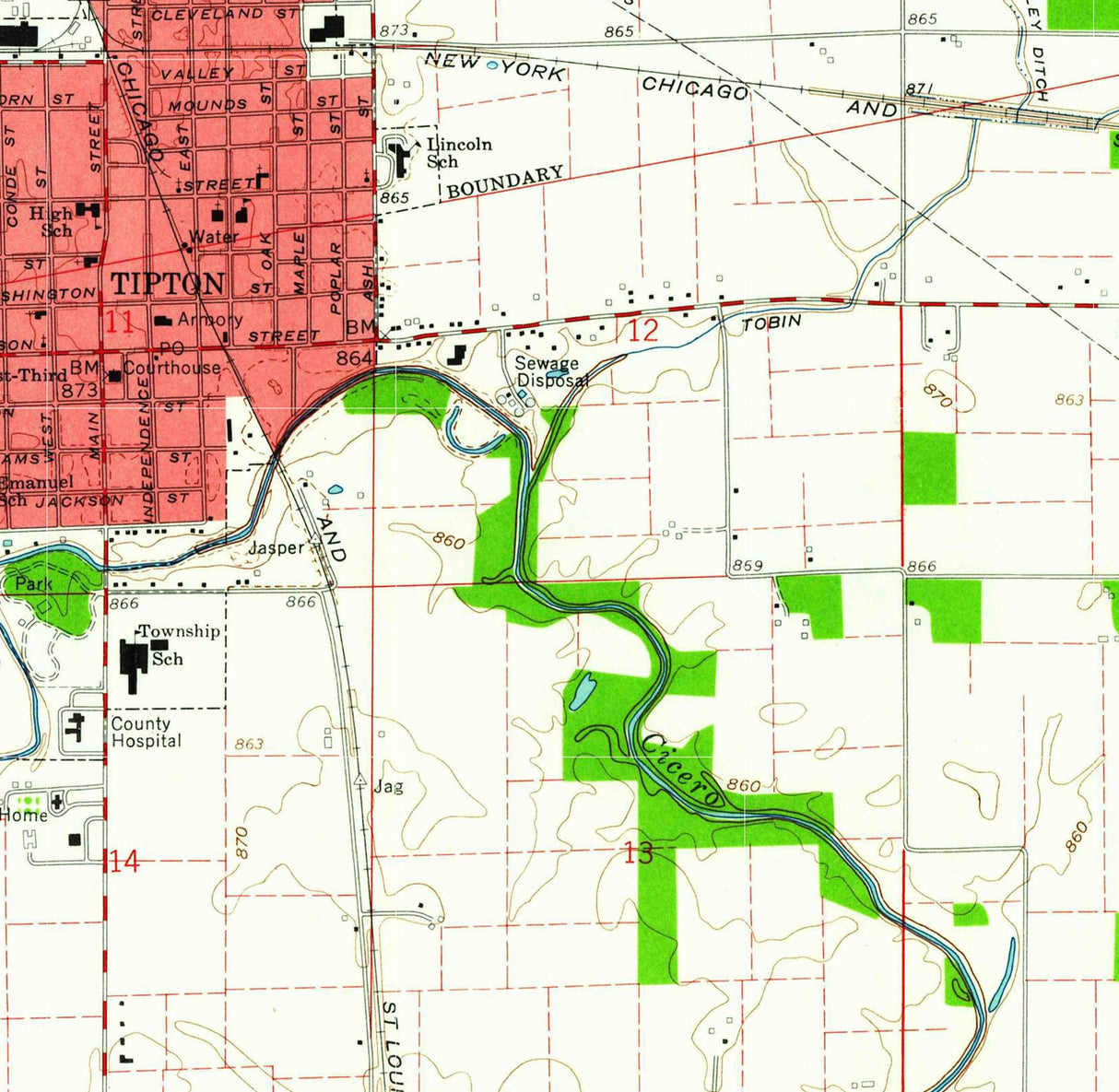 1960 Topo Map of Tipton Indiana Quadrangle