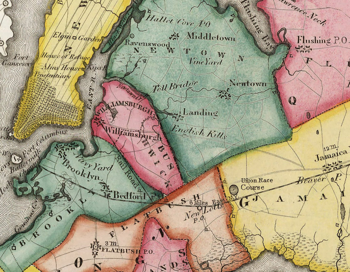 1839 Map of the Counties of New York Queens Kings and Richmond