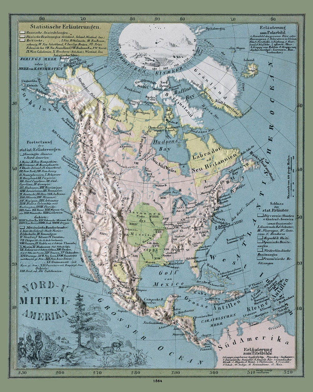 1864 Relief Map of North and Central America