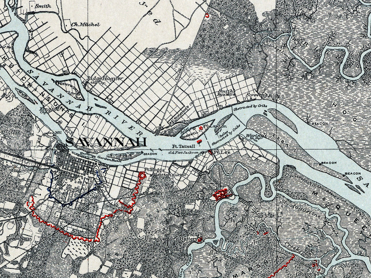 1864 Map of Savannah Georgia and Environs