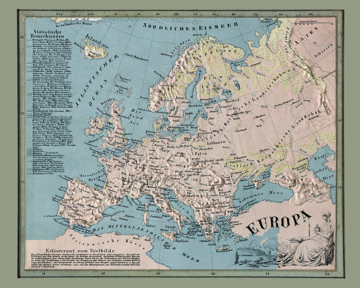 1864 Relief Map of Europe