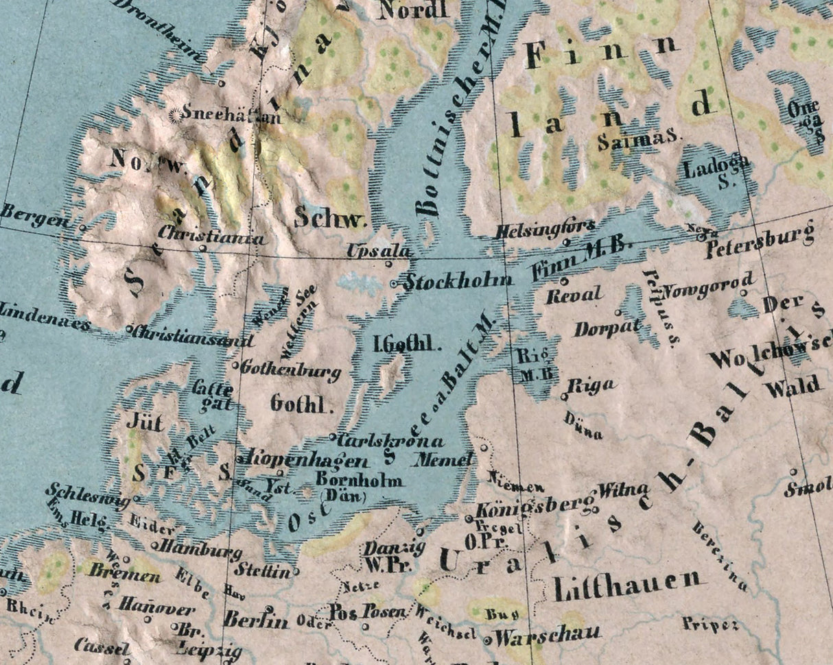 1864 Relief Map of Europe