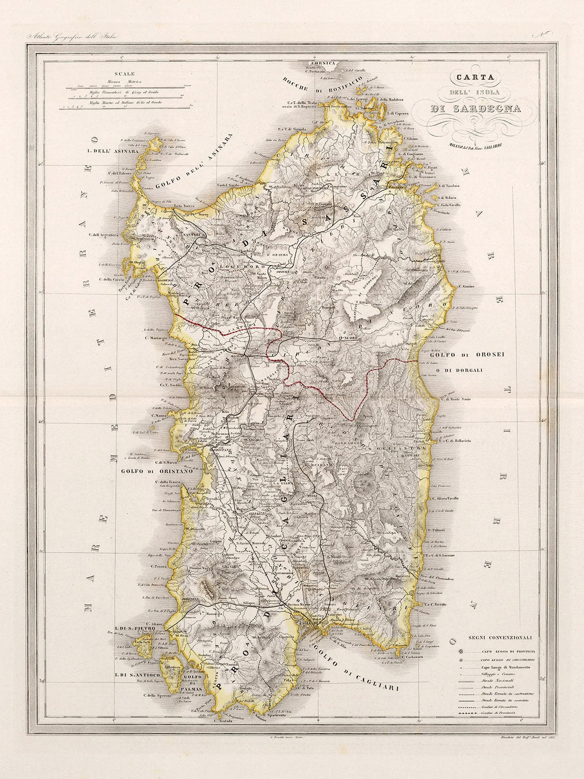 1865 Map of Sardinia Italy