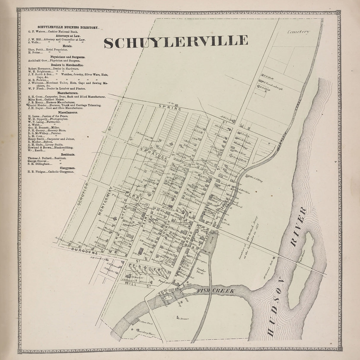 1866 Town Map of Schuylerville New York