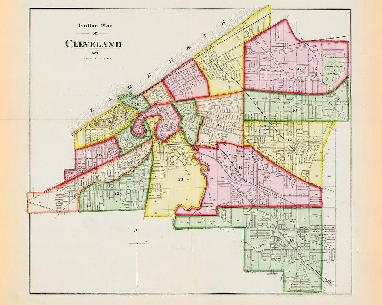 1874 Map of Cleveland Ohio