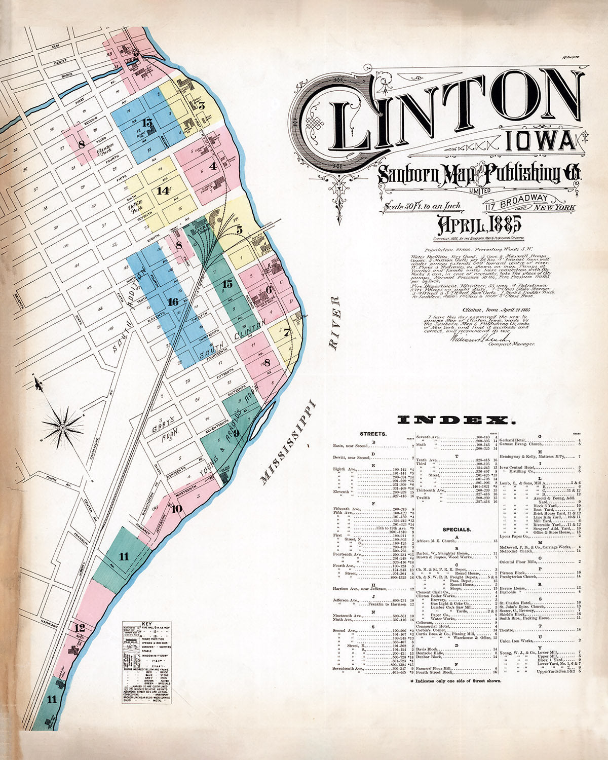 1885 Map of Clinton Clinton County Iowa