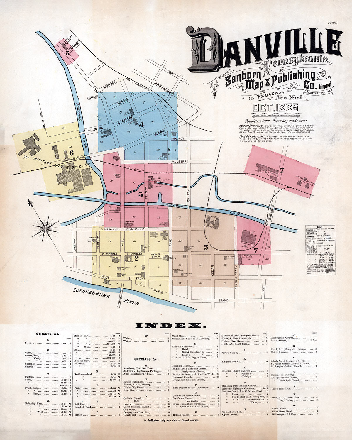 1885 Town Map of Danville Pennsylvania