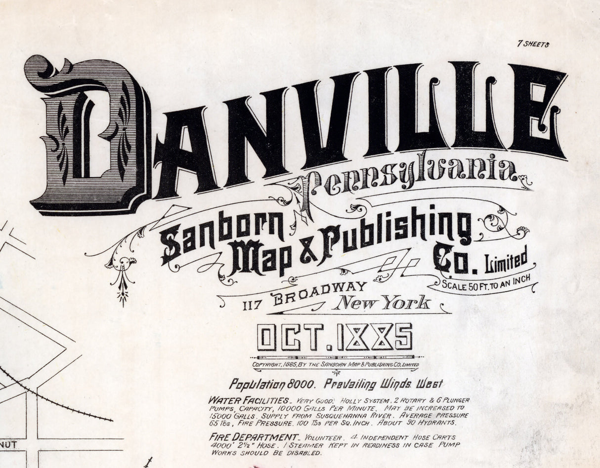 1885 Town Map of Danville Pennsylvania