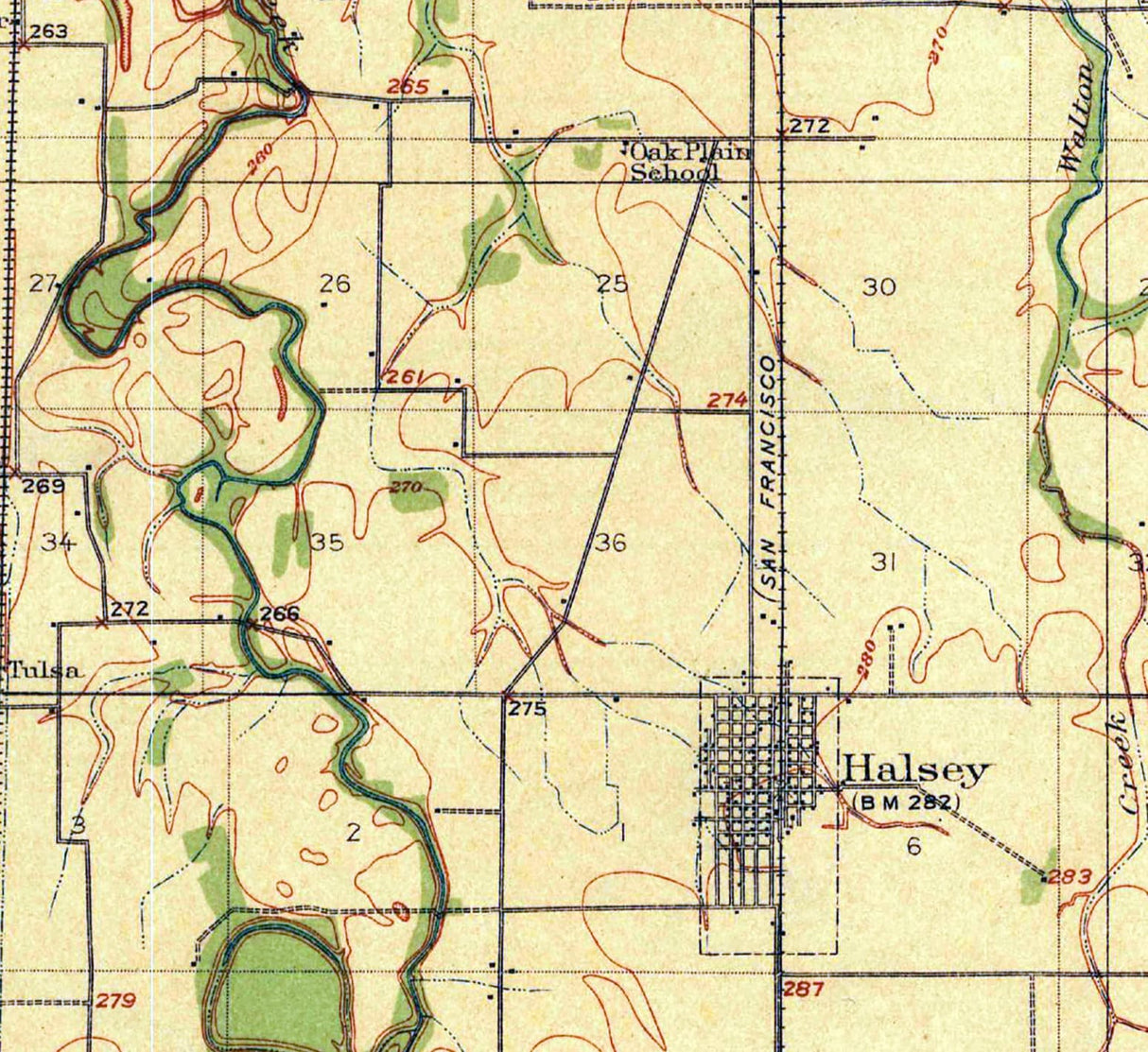 1912 Topo Map of Halsey Oregon