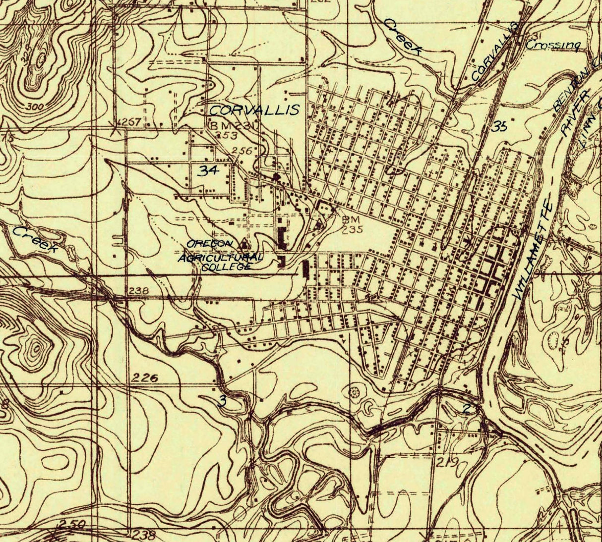 1913 Topo Map of Philomath Oregon