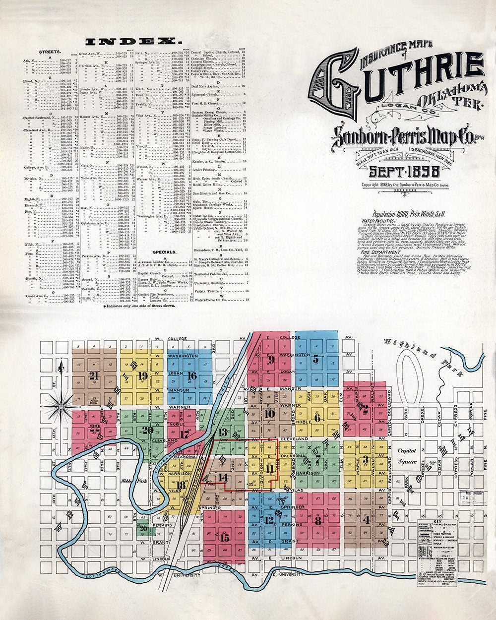 1898 Map of Guthrie Logan County Oklahoma
