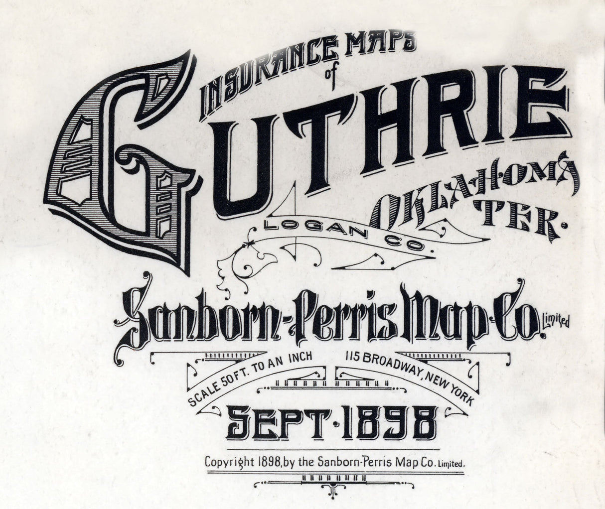 1898 Map of Guthrie Logan County Oklahoma