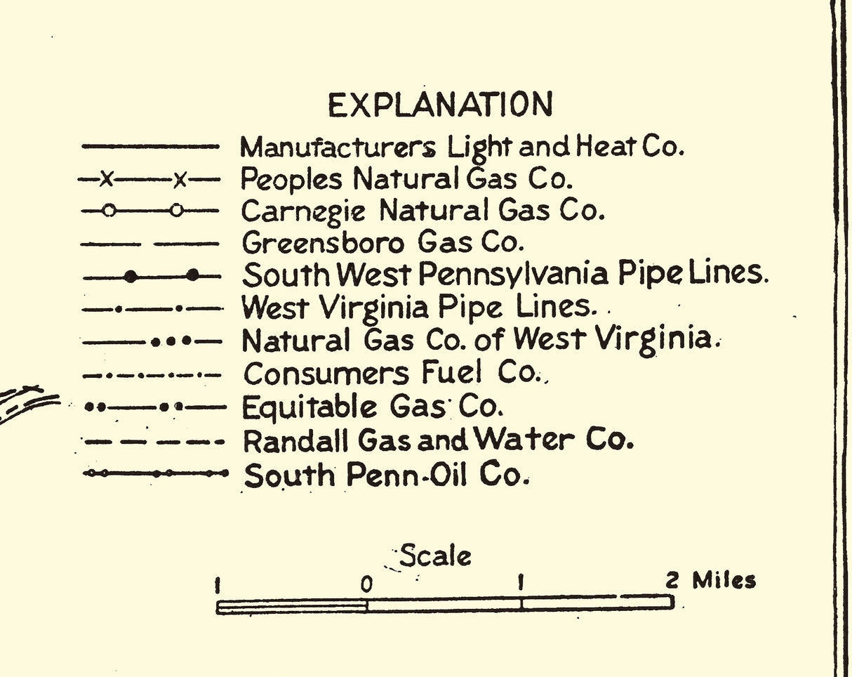 1928 Map of Greene County Pennsylvania Pipe Lines