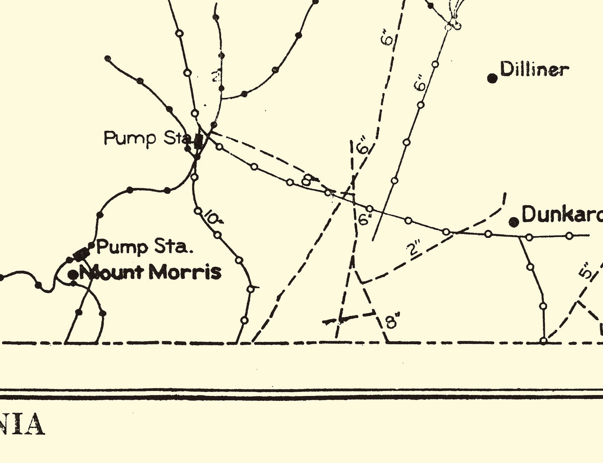 1928 Map of Greene County Pennsylvania Pipe Lines