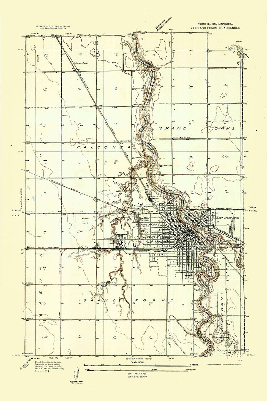 1934 Topo Map of Grand Forks North Dakota Quadrangle