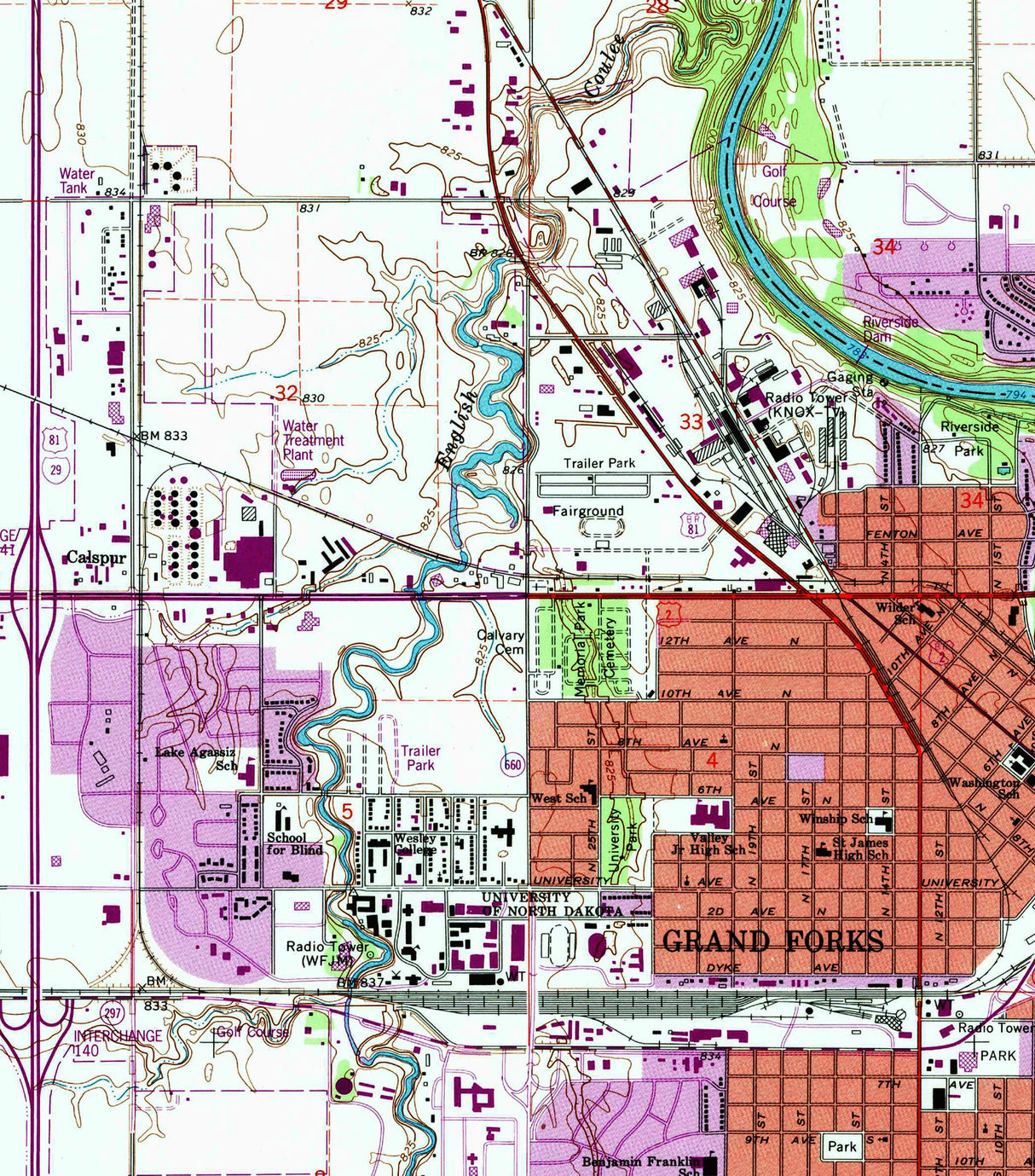 1994 Topo Map of Grand Forks North Dakota Quadrangle