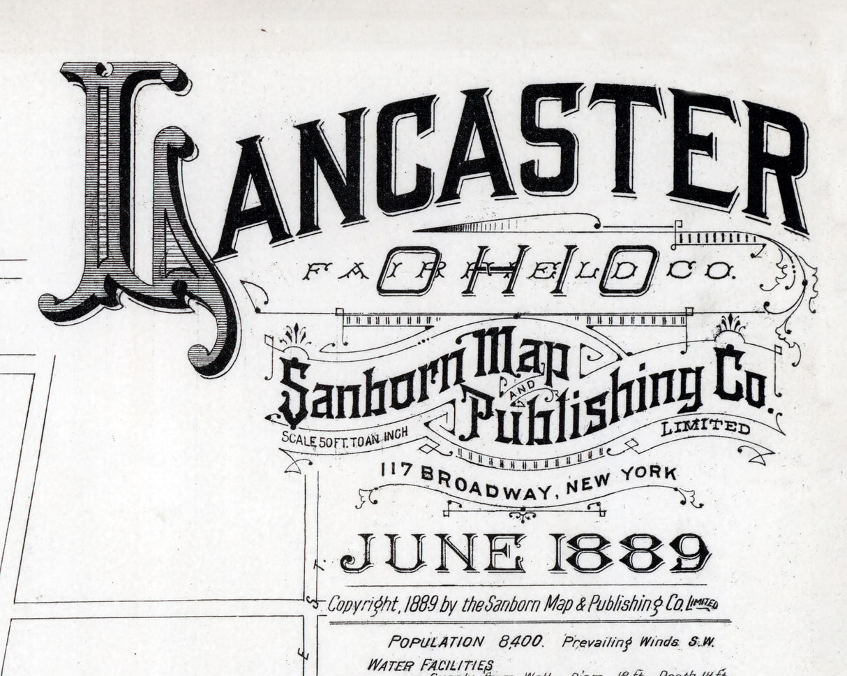 1889 Map of Lancaster Fairfield County Ohio