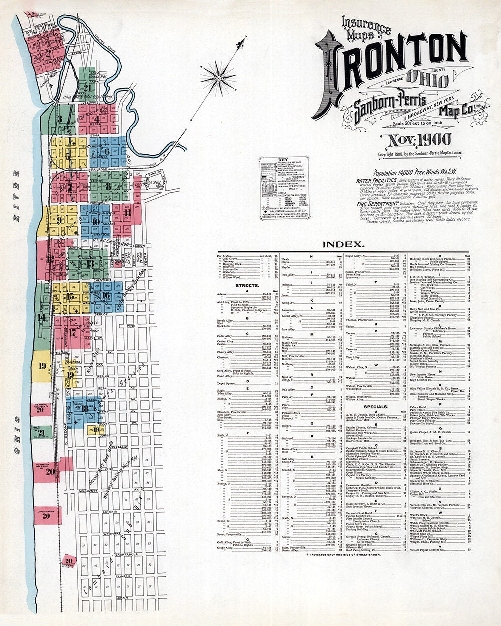 1900 Map of Ironton Lawrence County Ohio
