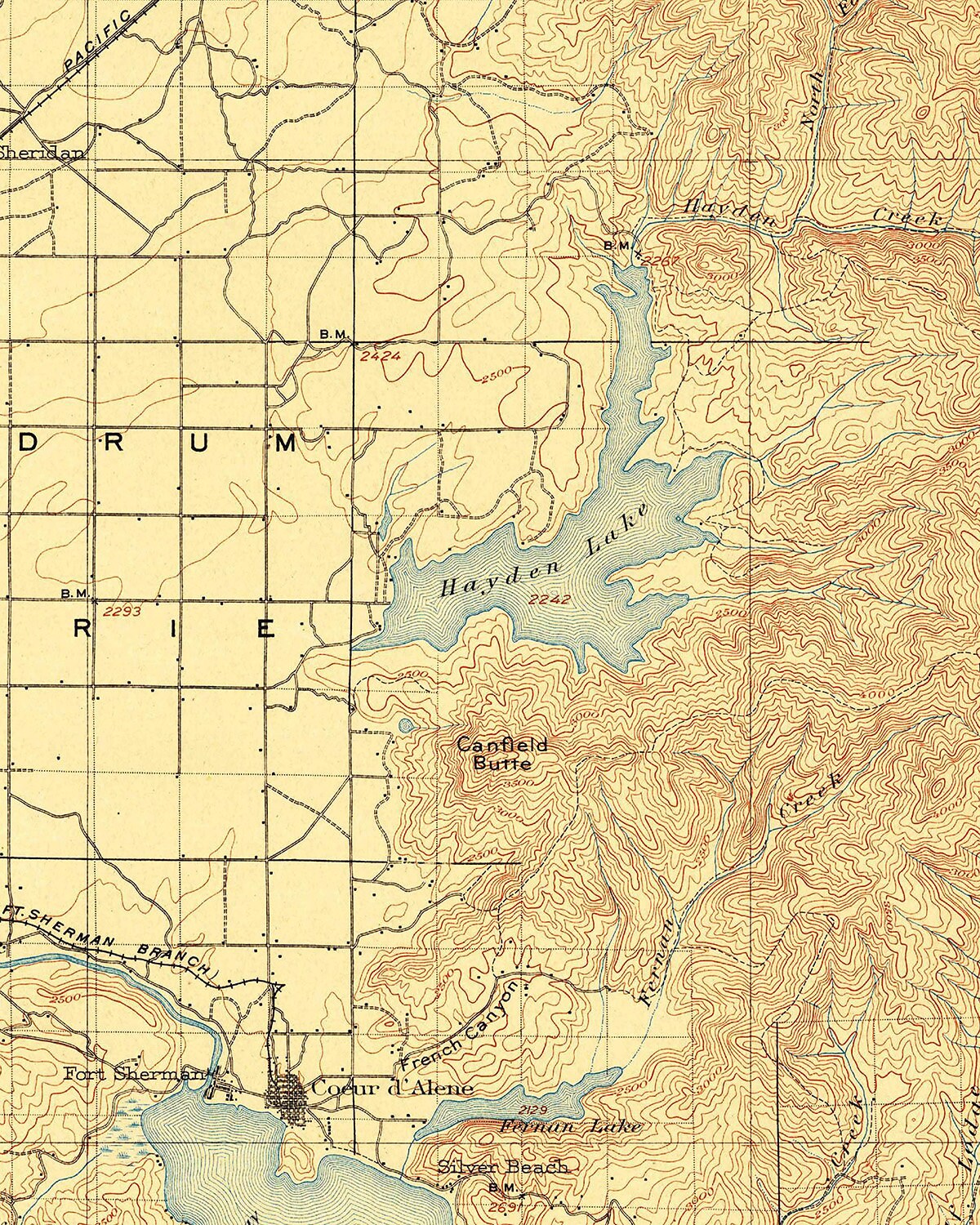 1903 Map of Hayden Lake Idaho