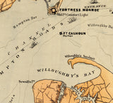 1862 Map of Hampton Roads and Norfolk Harbor Virginia