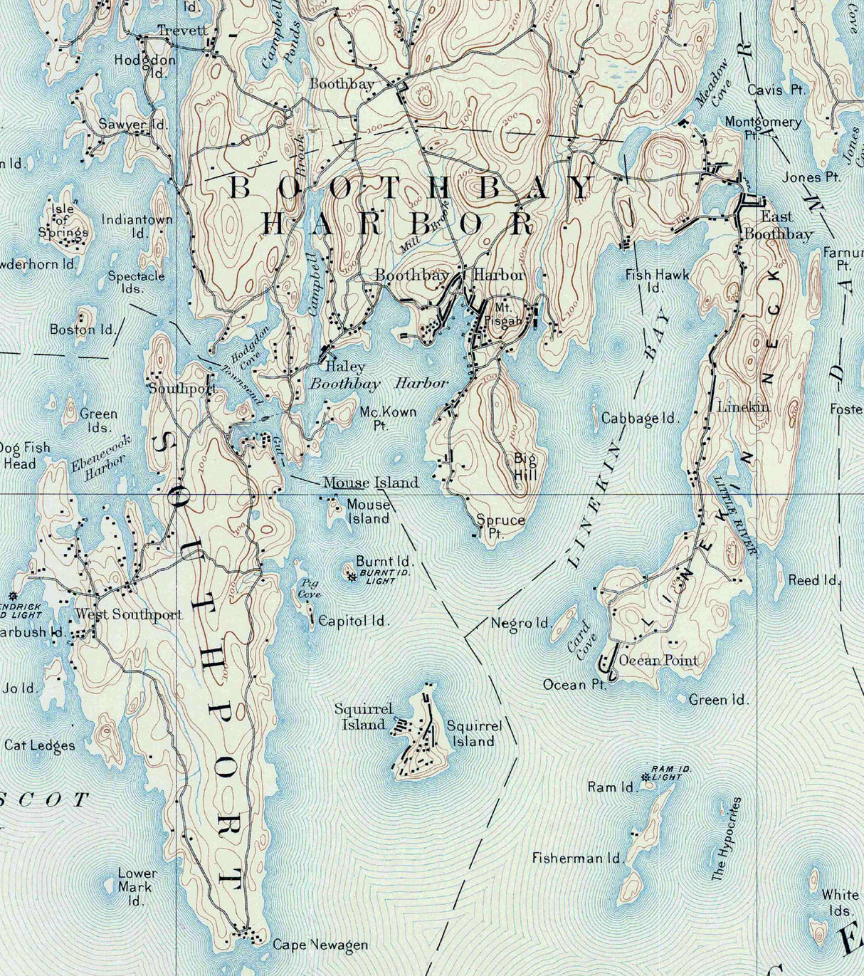 1893 Topo Map of Boothbay Maine