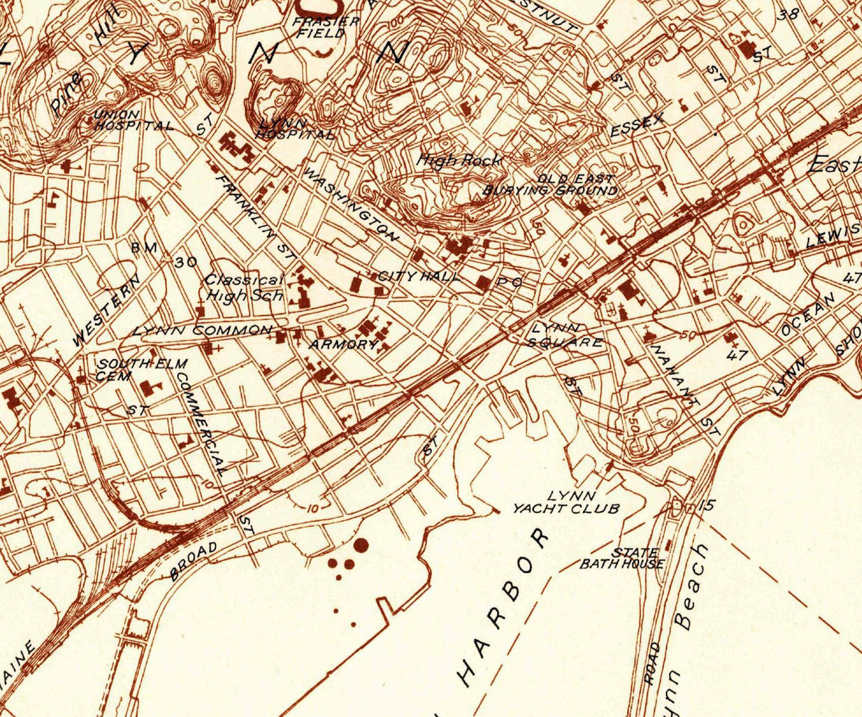 1944 Topo Map of Lynn Massachusetts Quadrangle