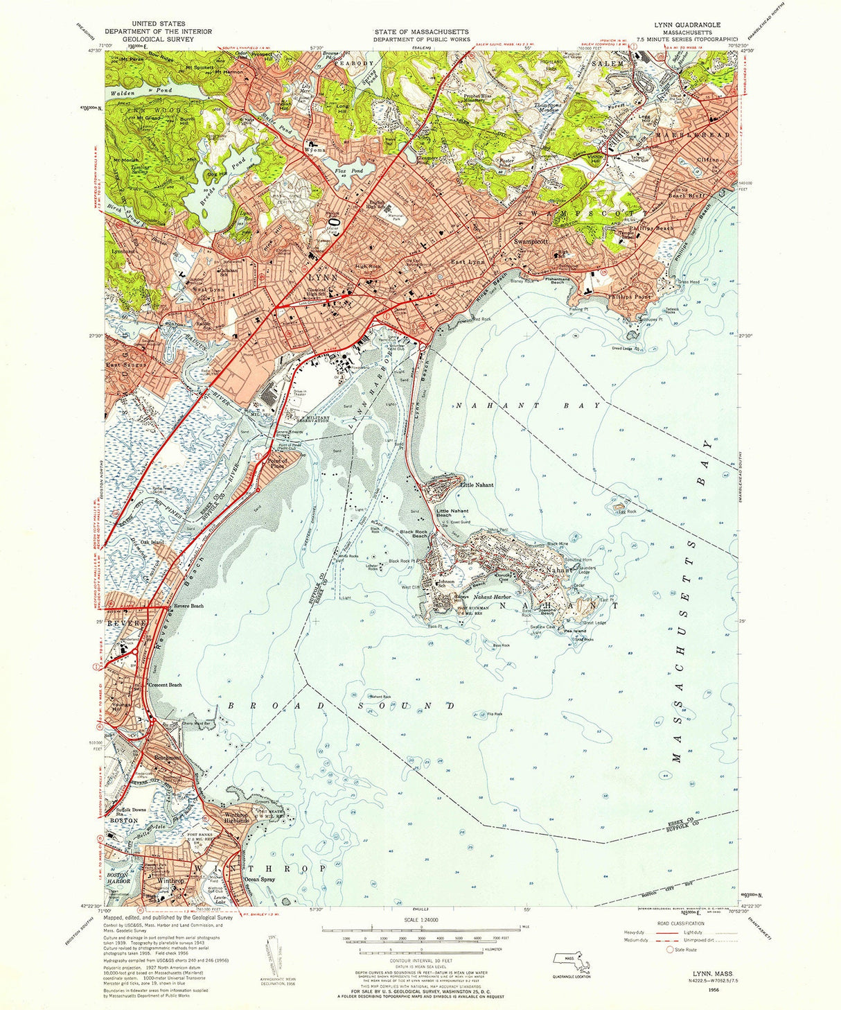 1957 Topo Map of Lynn Massachusetts Quadrangle