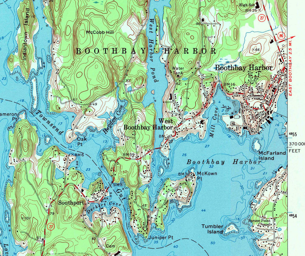 1974 Map of Boothbay Harbor Maine