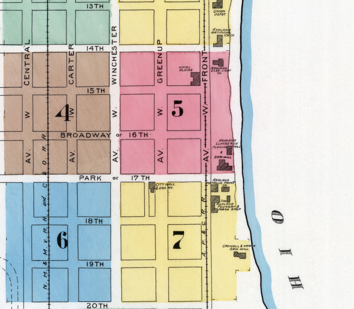 1890 Map of Ashland Boyd County Kentucky