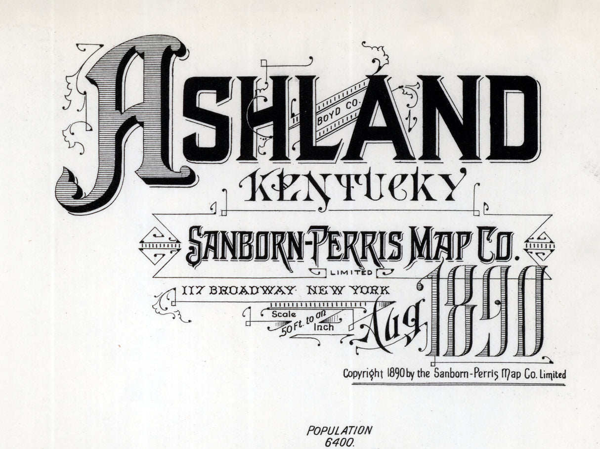 1890 Map of Ashland Boyd County Kentucky