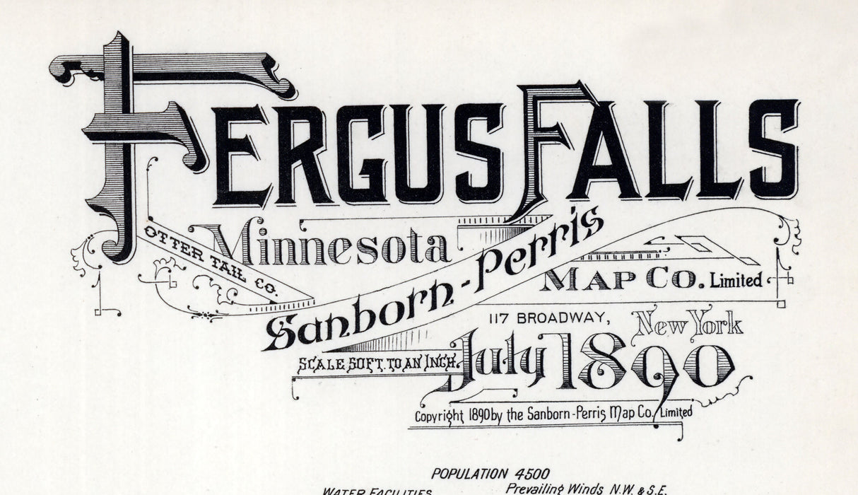 1890 Map of Fergus Falls Otter Tail County Minnesota