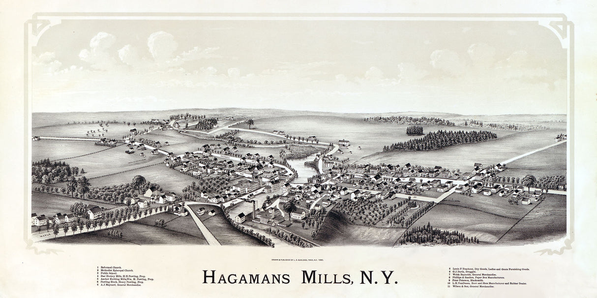 1890 Panoramic Map of Hagamans Mills New York