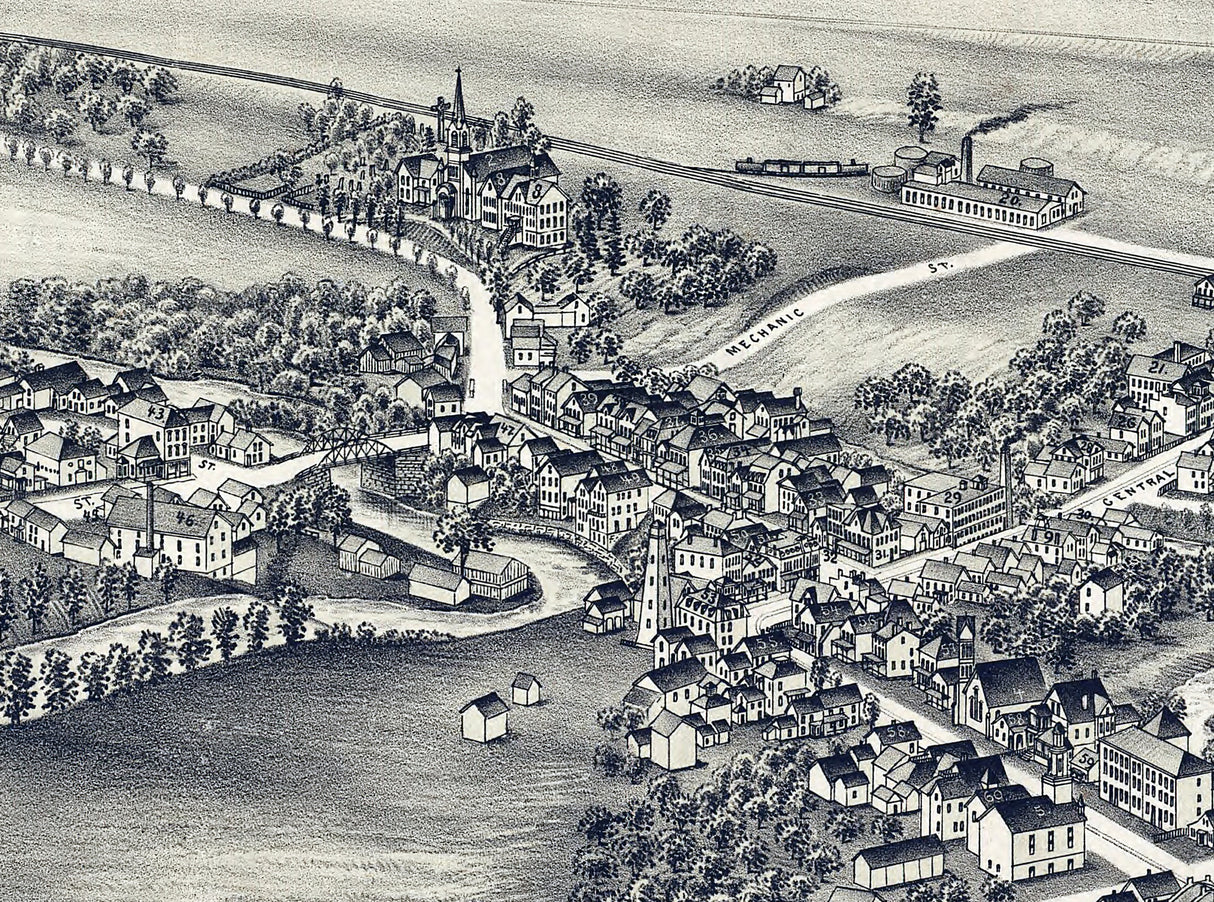 1892 Panoramic Map of Lancaster New York