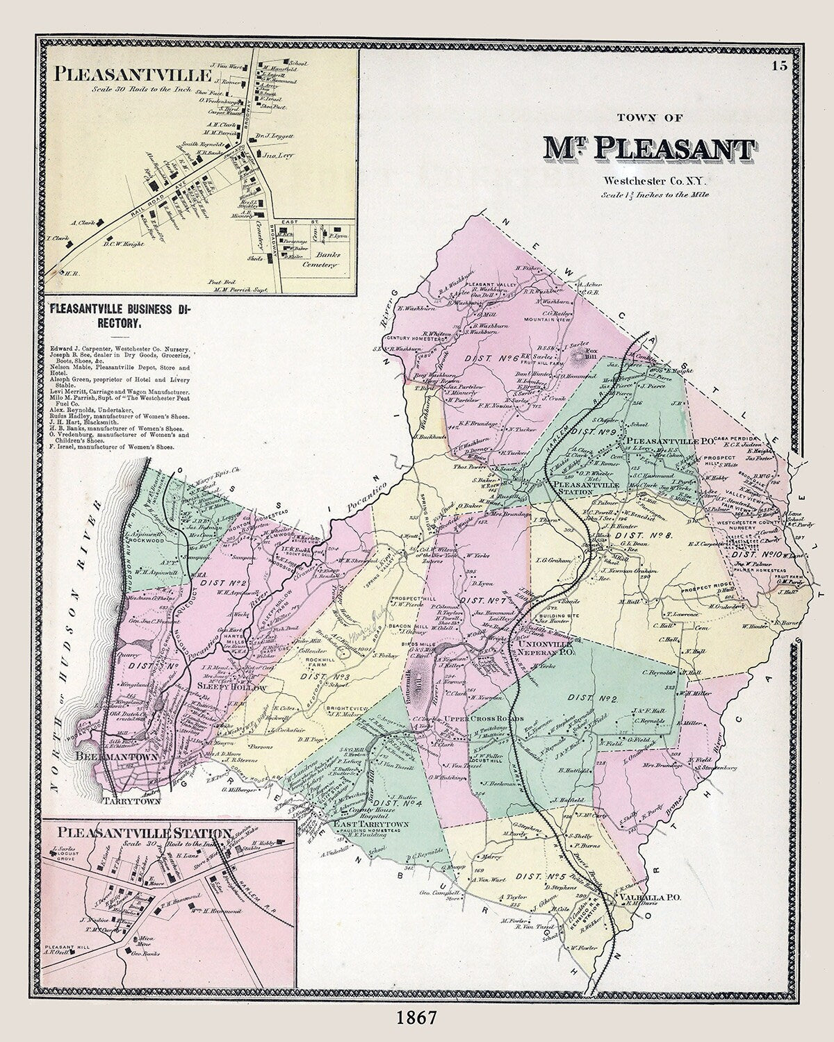 1867 Map of Mt Pleasant Westchester County New York