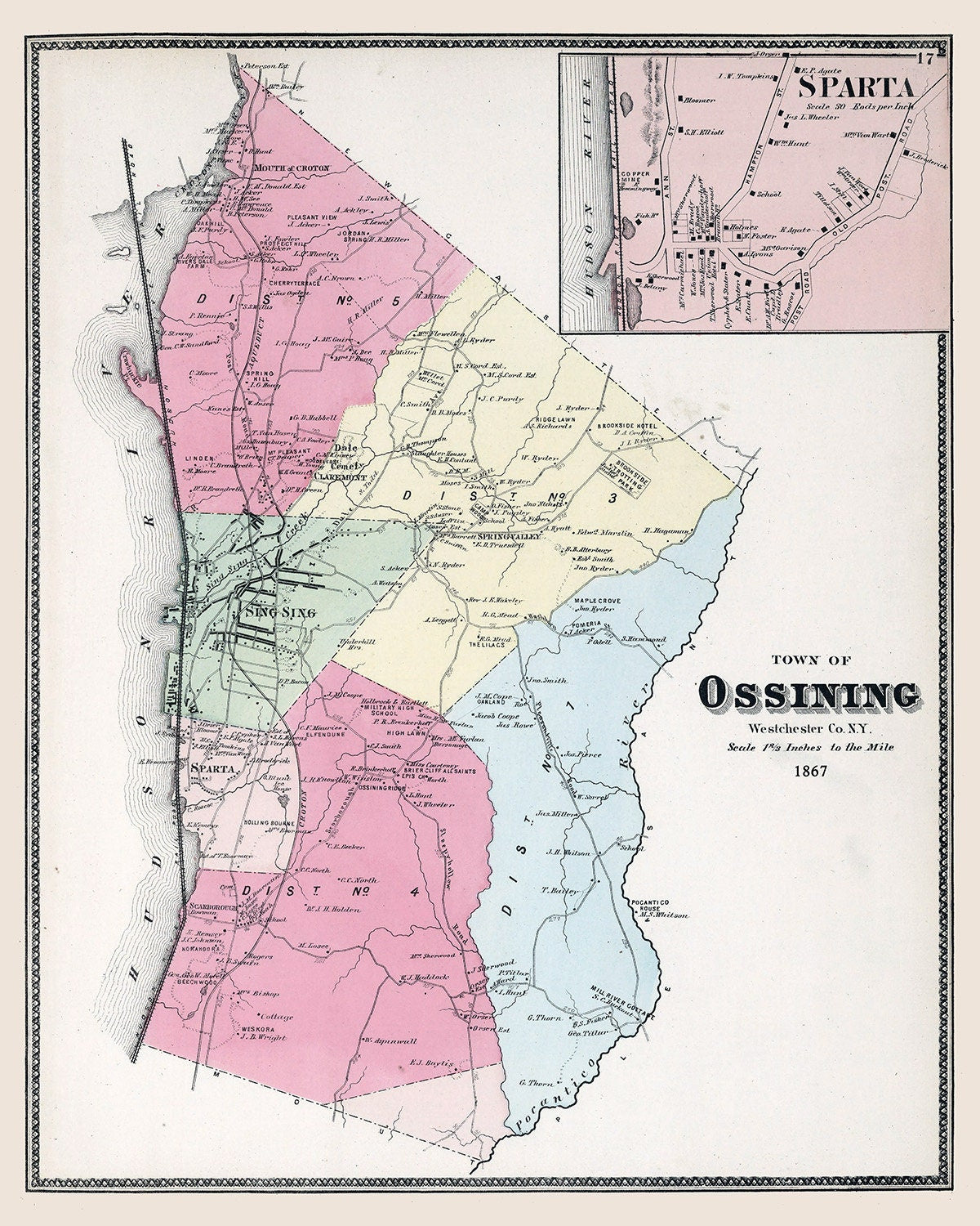 1867 Map of Ossining Westchester County New York