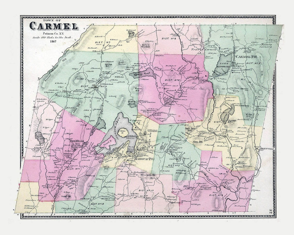 1867 Map of Carmel Putnam County New York