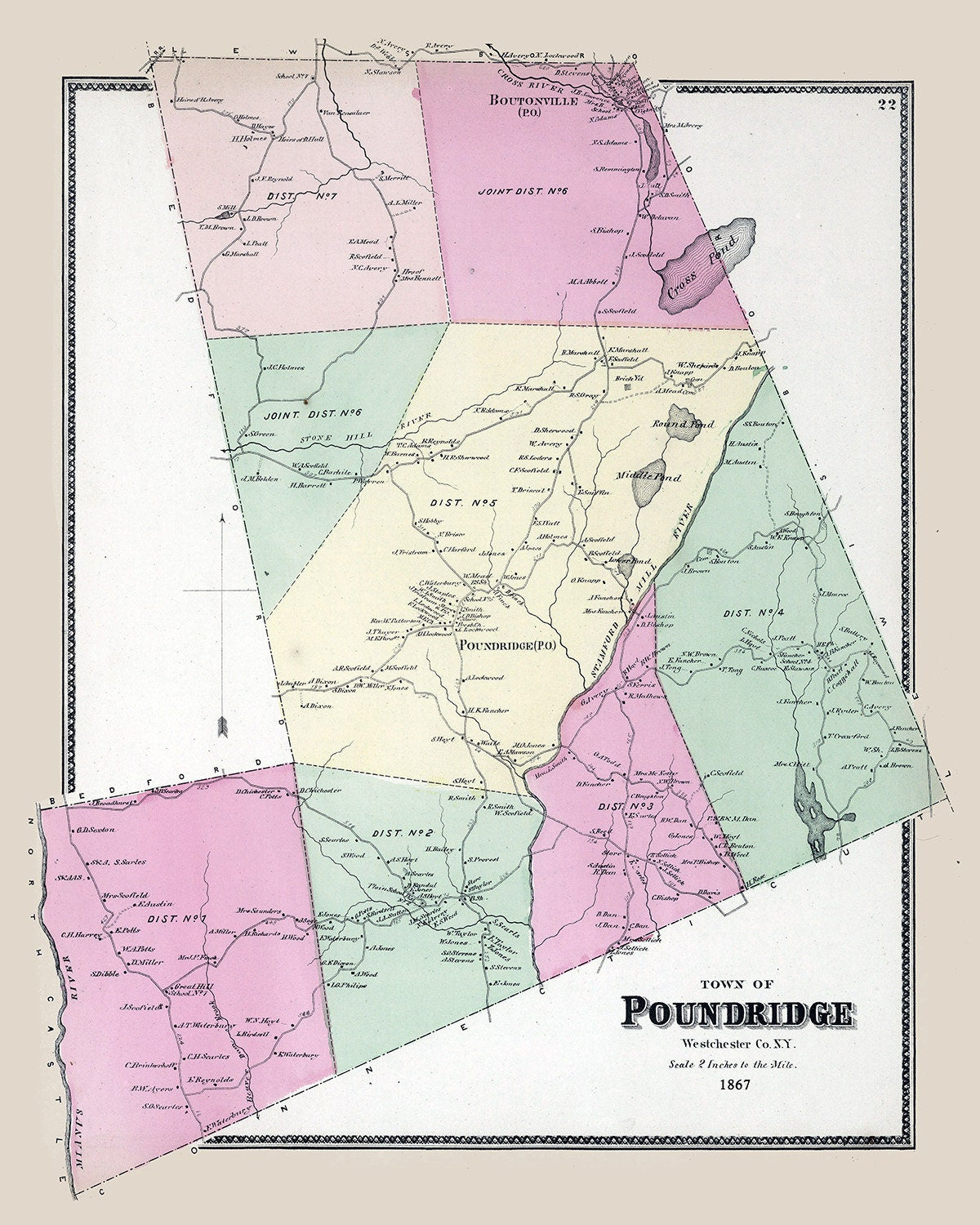 1867 Map of Poundridge Westchester County New York