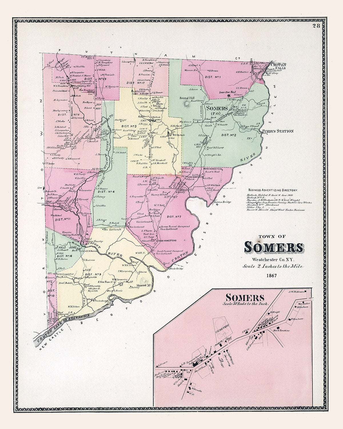 1867 Map of Somers Westchester County New York