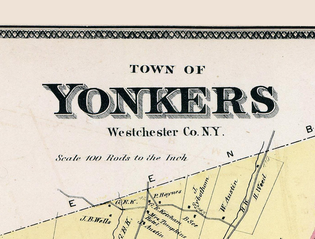 1868 Map of Yonkers Westchester County New York
