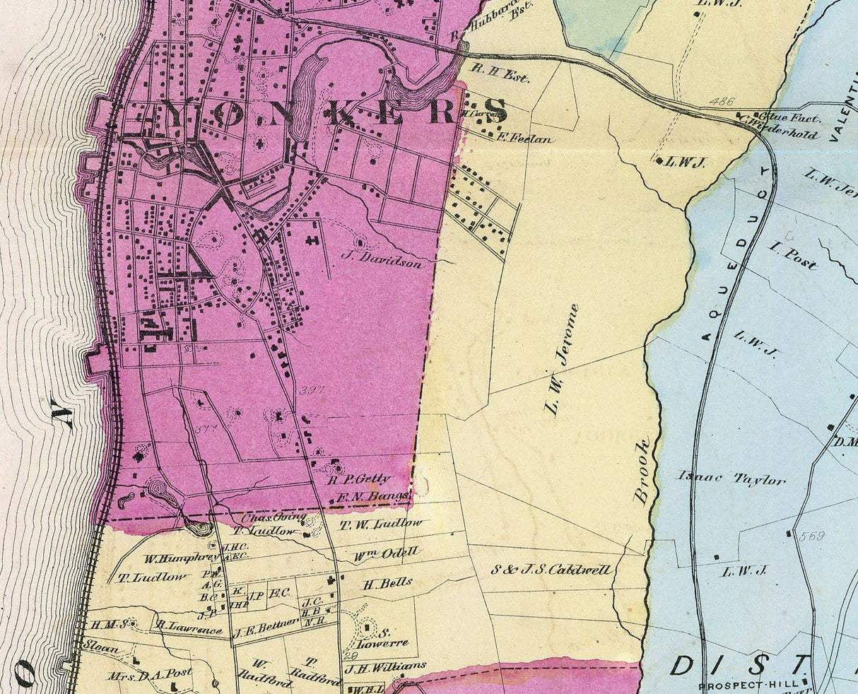 1868 Map of Yonkers Westchester County New York