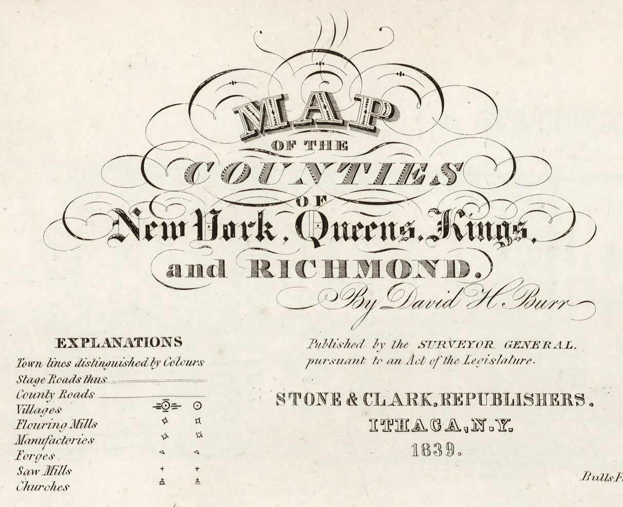 1839 Map of the Counties of New York Queens Kings and Richmond