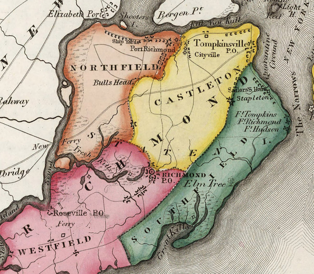 1839 Map of the Counties of New York Queens Kings and Richmond