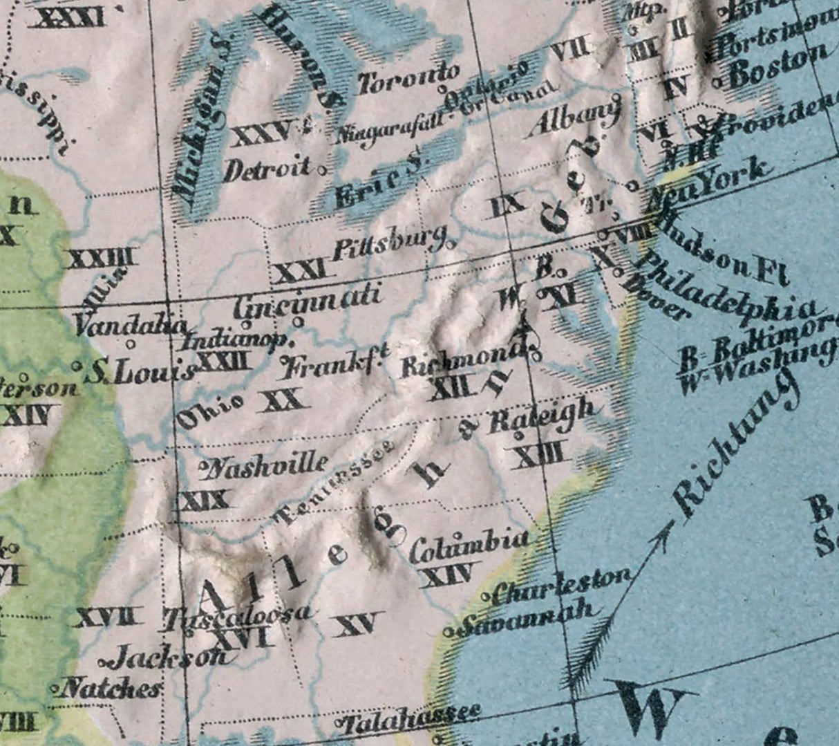 1864 Relief Map of North and Central America