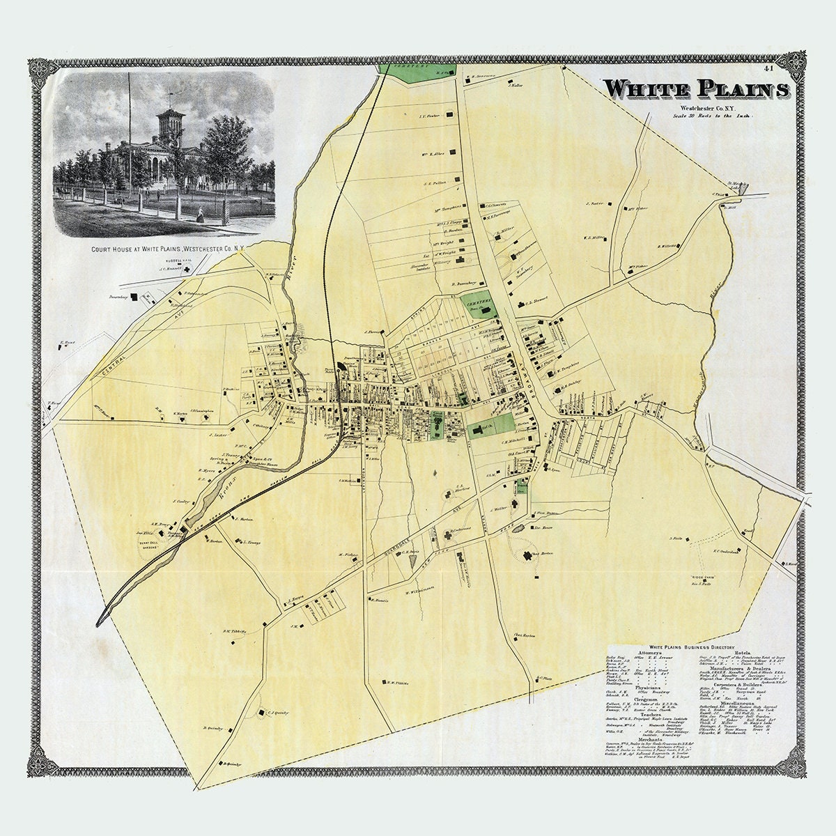 1868 Map of White Plains Westchester County New York